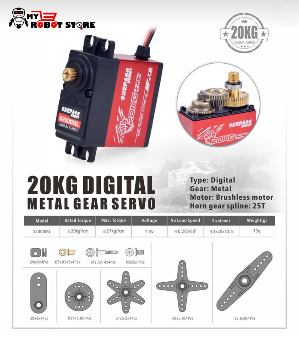  Сервопривод S2000ML — 20 кг Металлические шестерни • Цифровое управление